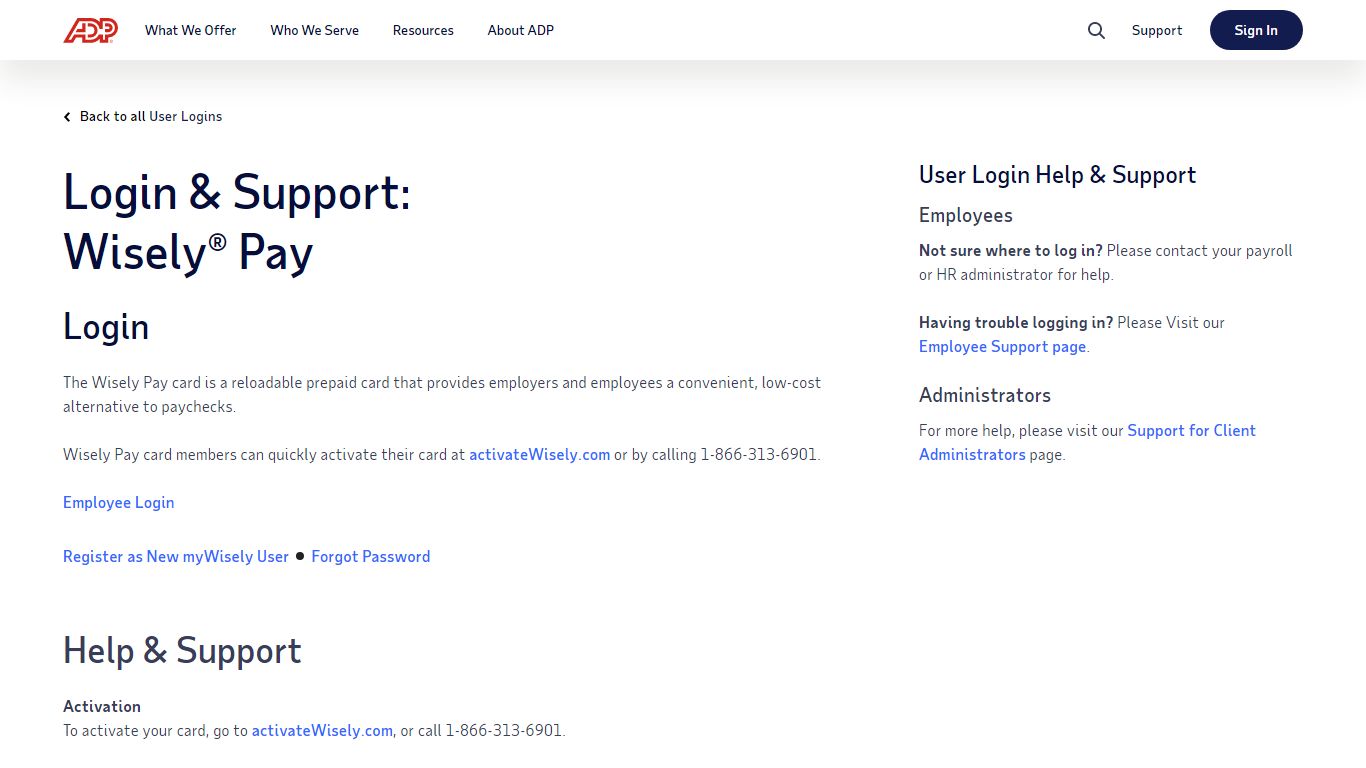 Login & Support | Wisely Pay Login - ADP